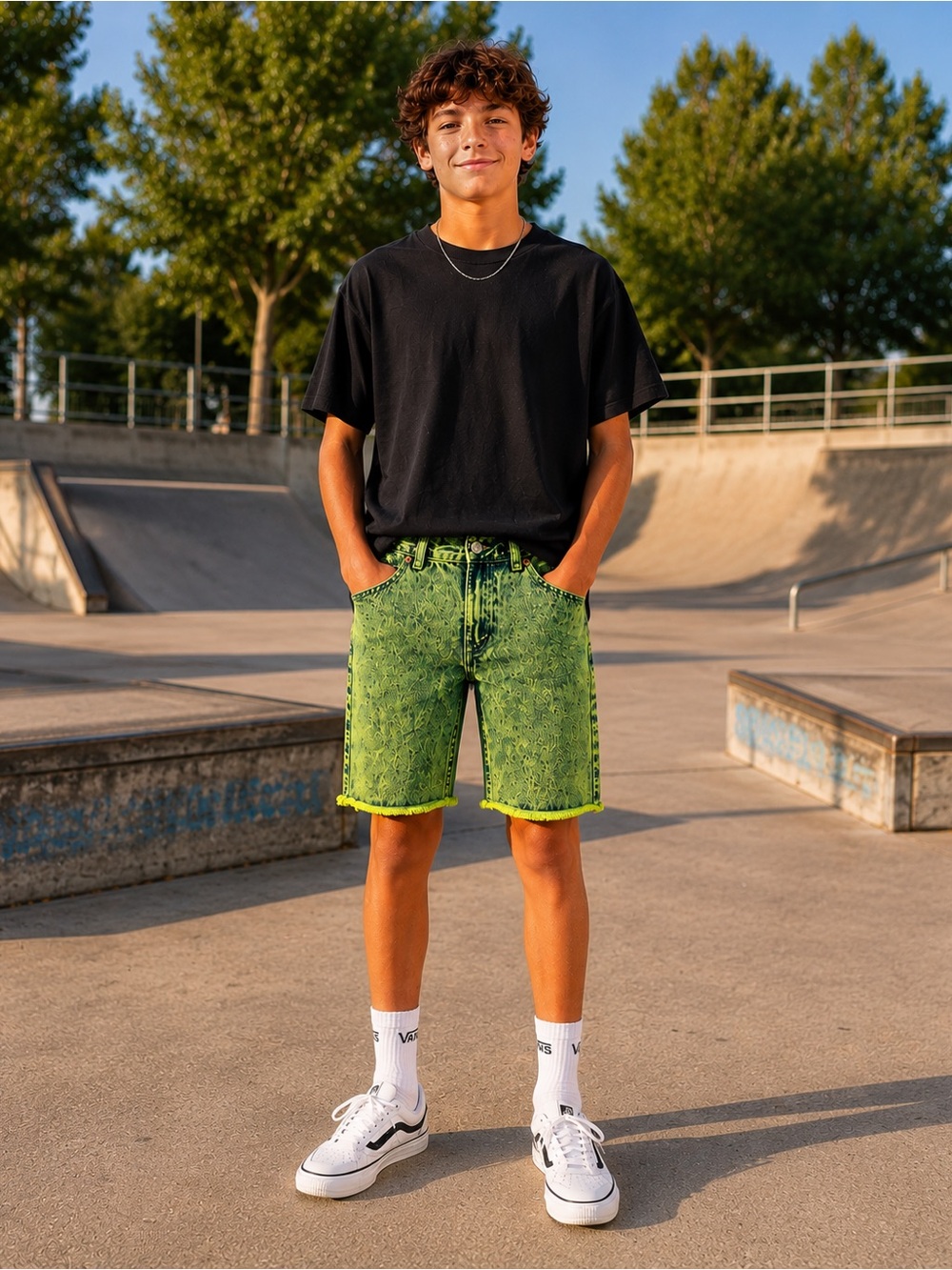 Levi’s 511 Boys 12 W26 Neon Green Acid Wash Denim Cutoff Shorts NWT Deadstock